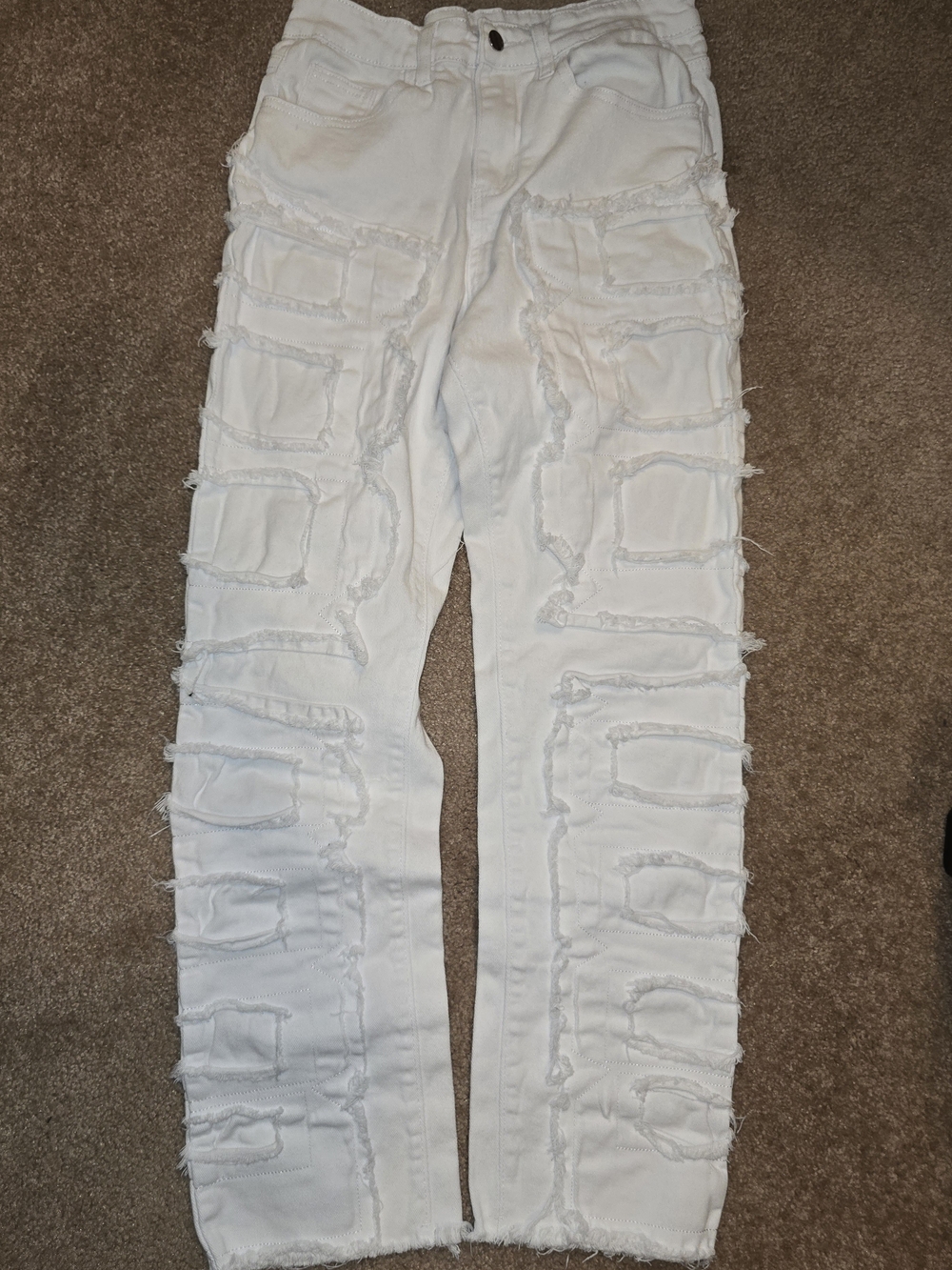 Junior Ladies White Solid Jeans Pants Ruffle Grunge Long Higher Waist Sz S